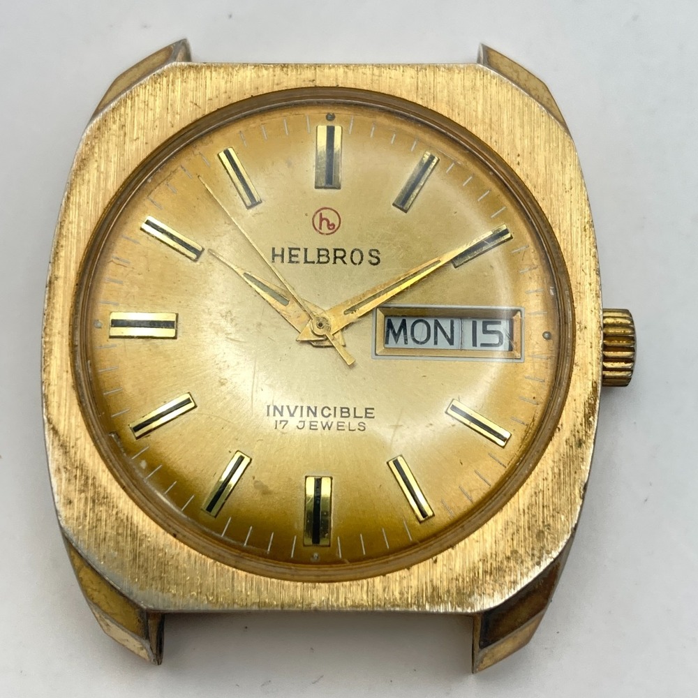 Vintage Helbros Invincible Men's Watch Gold Tone 17 Jewels 34mm Manual Wind Up